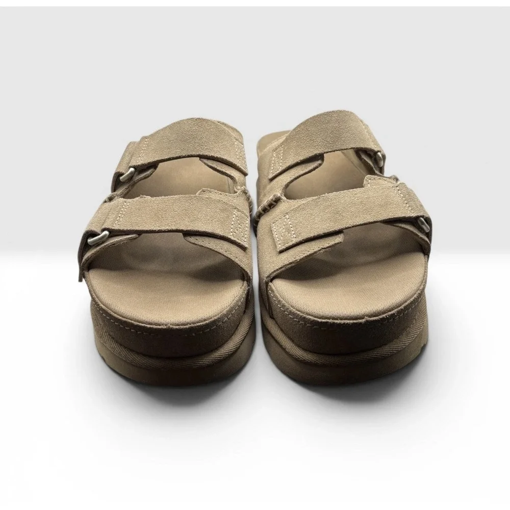 Ugg Women's Goldenstar Hi Slide Sandals Sz 8 Sand Suede Duel Adj Strap -1965 - Picture 2 of 7